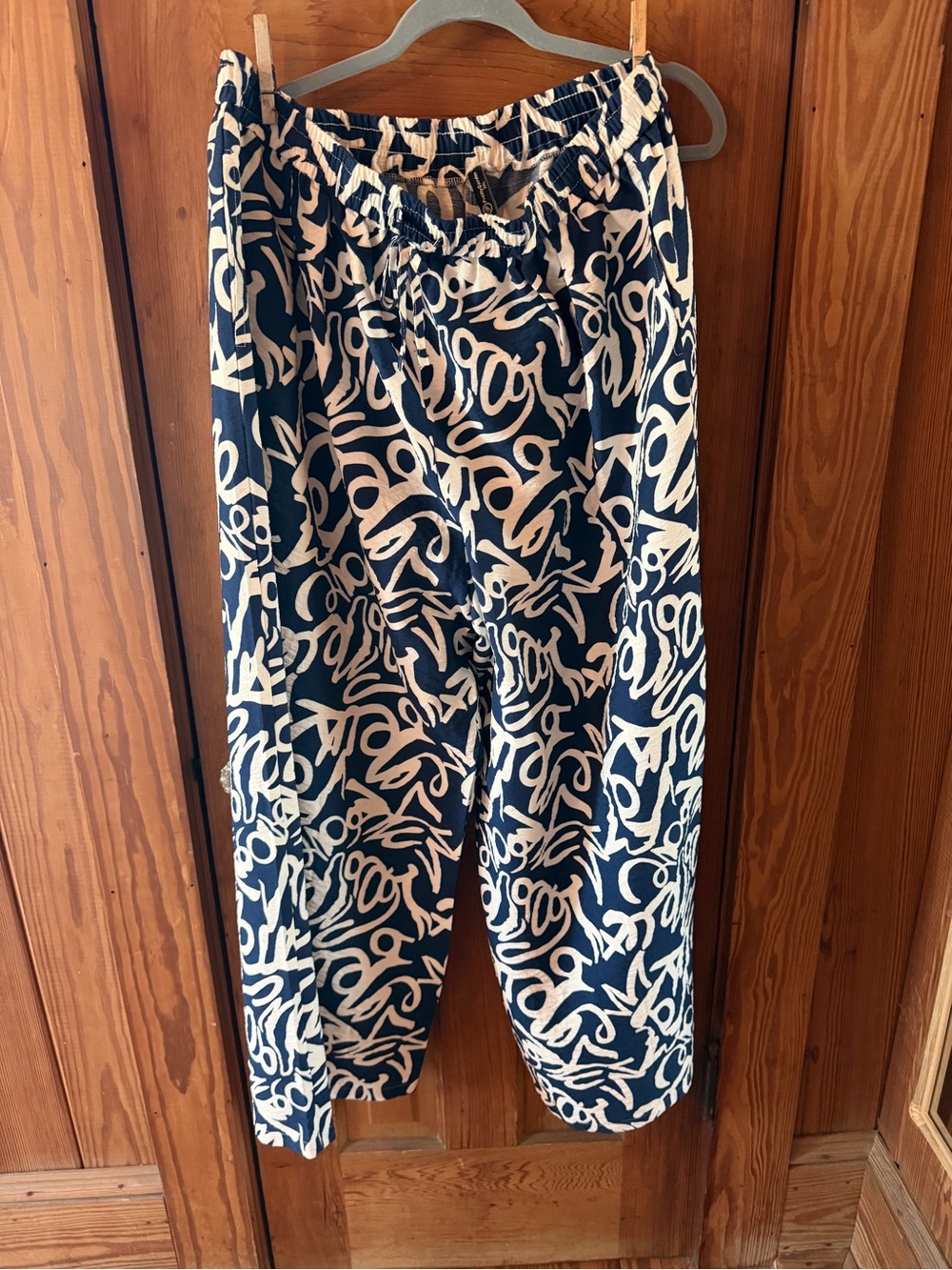 PrettyGarden Women’s Wide Leg Printed Pull-On Pants - Navy & Cream